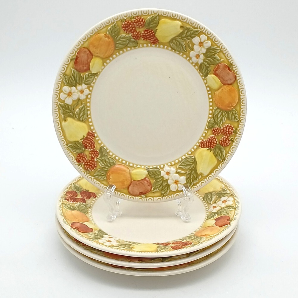 4 x Vernon Ware by Metlox DELLA ROBBIA Fruit/Flowers 7.5" Salad Dessert Plates